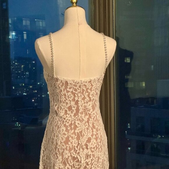 🆕 SELF-PORTRAIT 🧿 NWOT Crystal Trimmed White Fine Lace Maxi Dress, Sz US8 UK12 - Picture 10 of 16